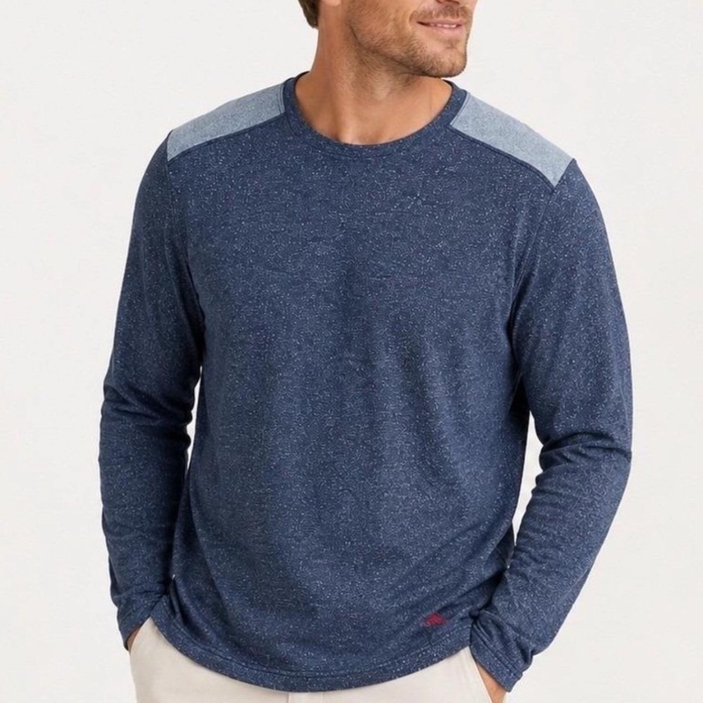 Tommy Bahama Mens Blue Marled Long Sleeve Crewneck Soft Pullover Top  Large